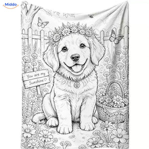 ColorFlow inkleurbare deken - Puppy met bloemen