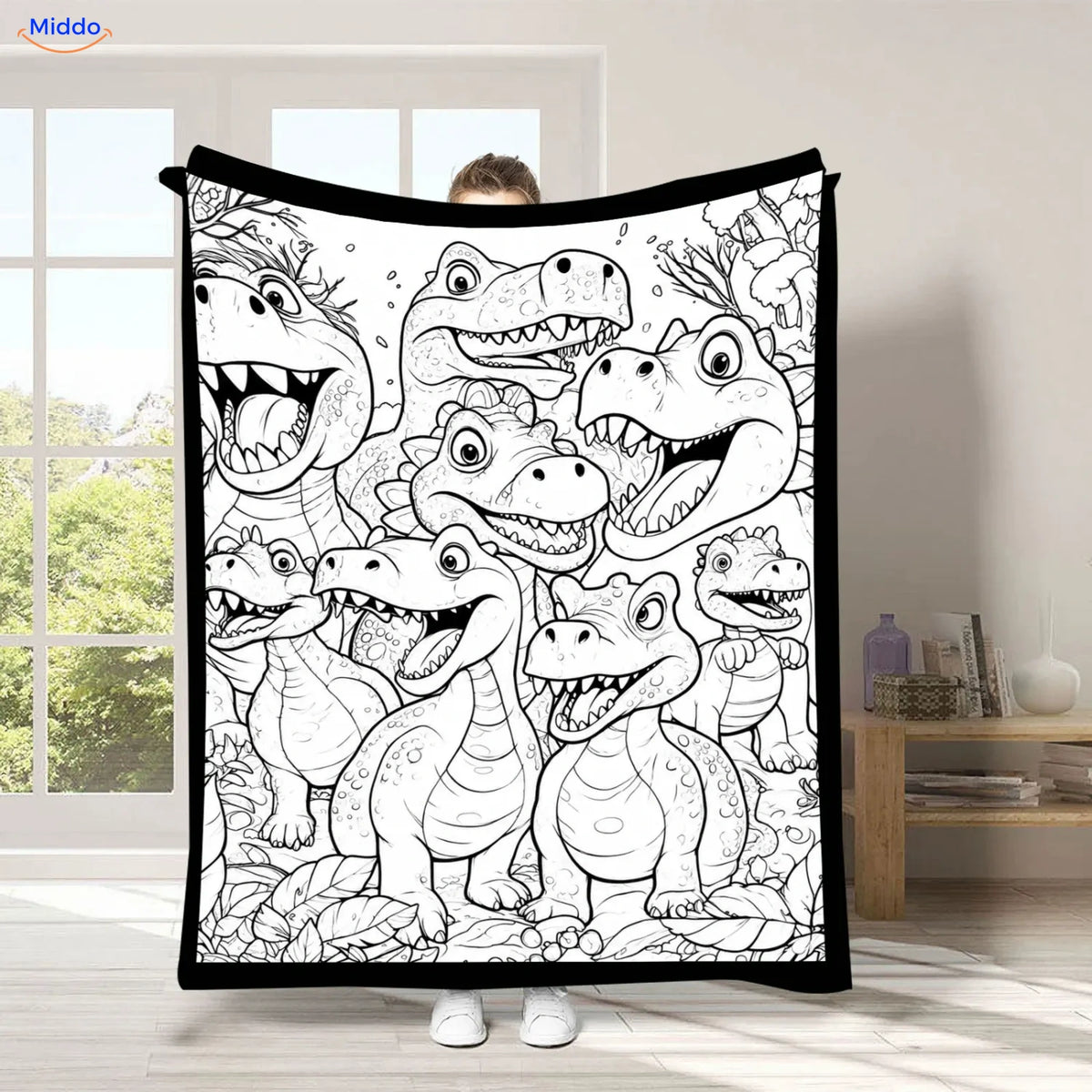 ColorFlow inkleurbare deken - Vrolijke dinosaurussen