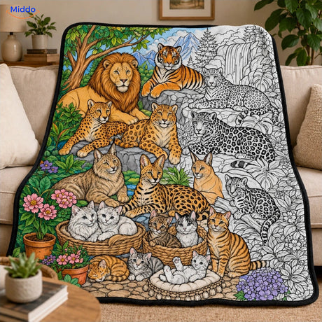 ColorFlow inkleurbare deken - Wilde katten en kittens
