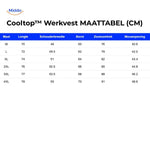 cooltop werkvest maattabel maten lengte schouders borst zoom mouw www.middo.nl