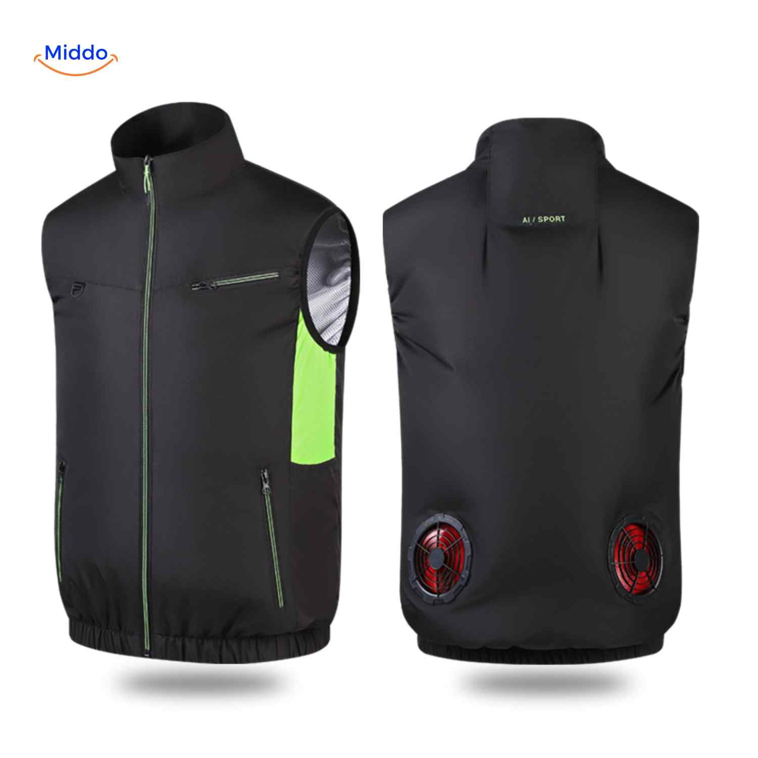cooltop werkvest zwart met dubbele ventilatoren en sportdesign www.middo.nl
