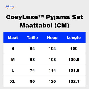 cosyluxe pyjama set maattabel s tot xl cm informatie www.middo.nl