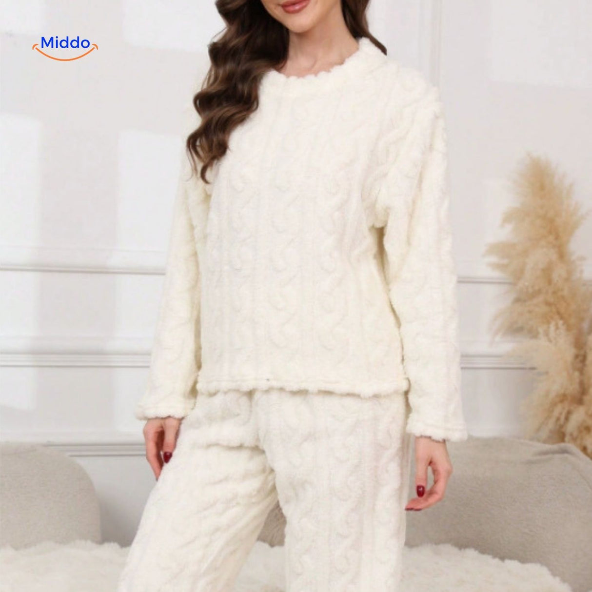 cosyluxe pyjama set wit zachte fleece loungewear www.middo.nl