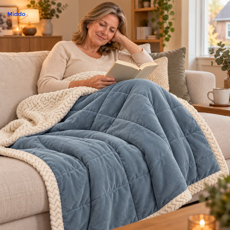 CozyFleece pluche deken ontspannen op de bank met zachte fleecezijde