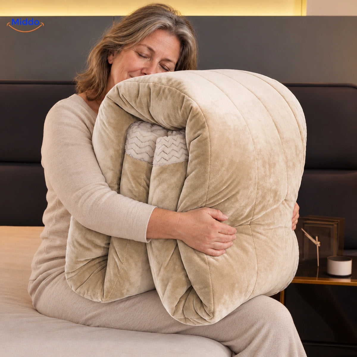 CozyFleece pluche deken zandbeige met zachte fleecezijde