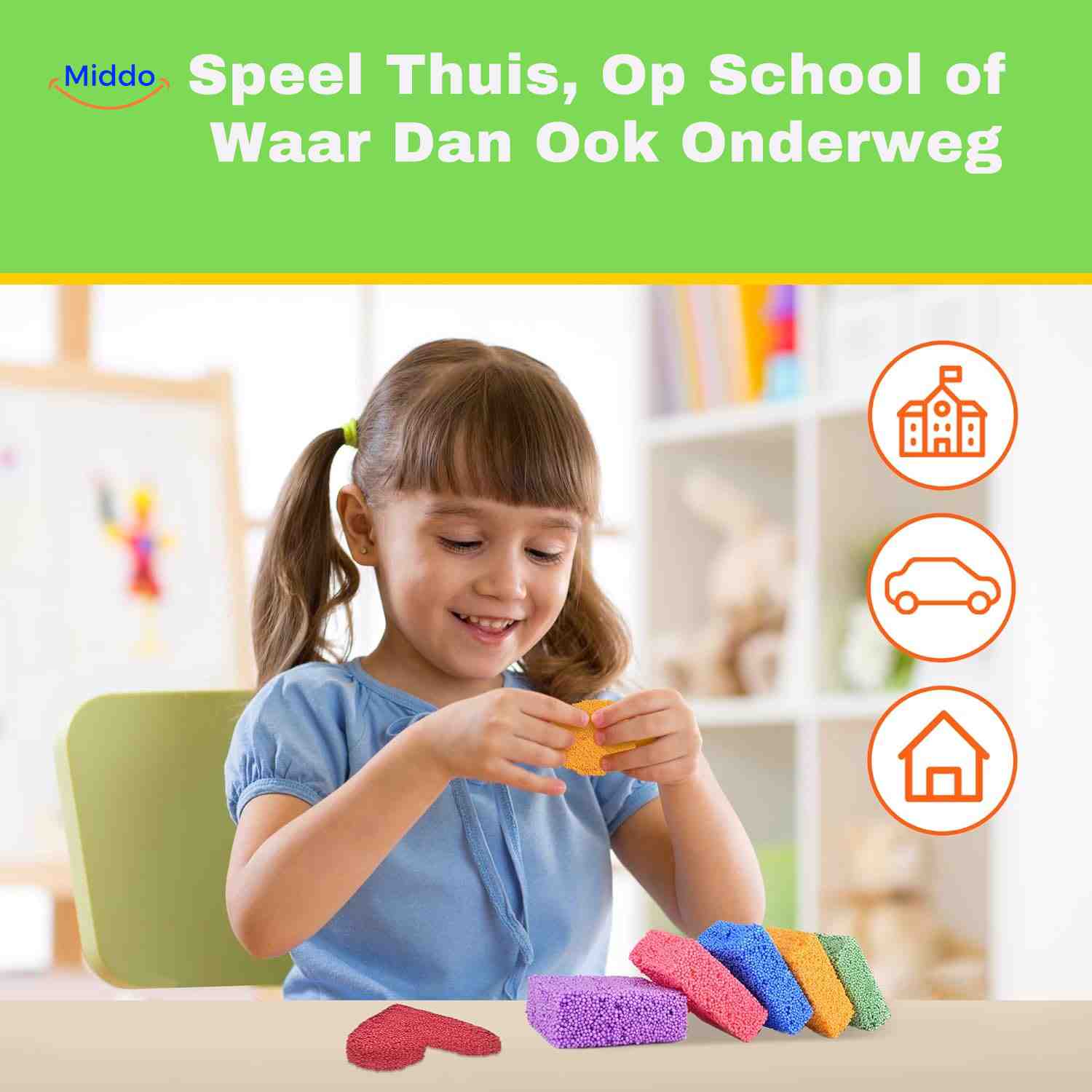 creativafoam klei kind speelt met boetseerklei voor thuis school en onderweg www.middo.nl