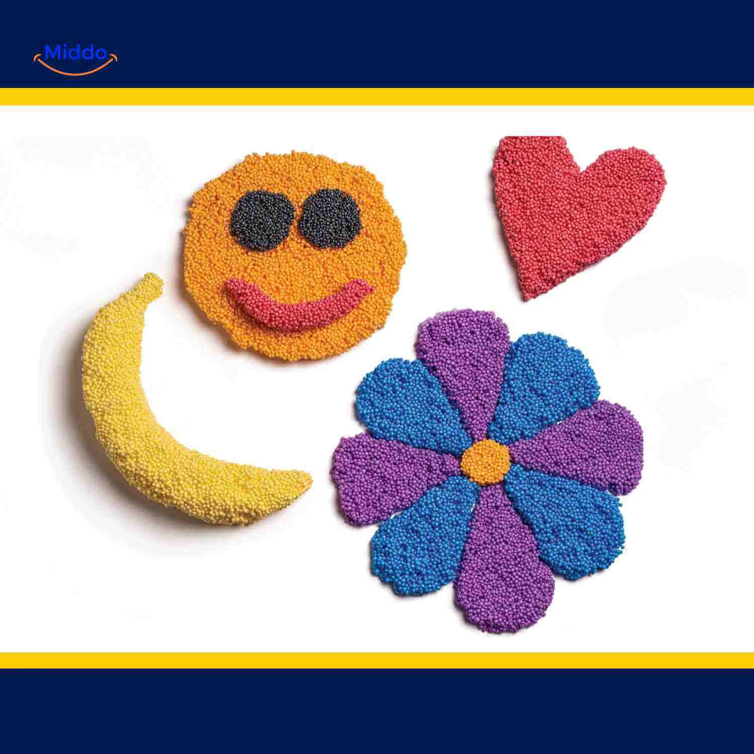 creativafoam klei vormen van smiley hart banaan en bloem www.middo.nl