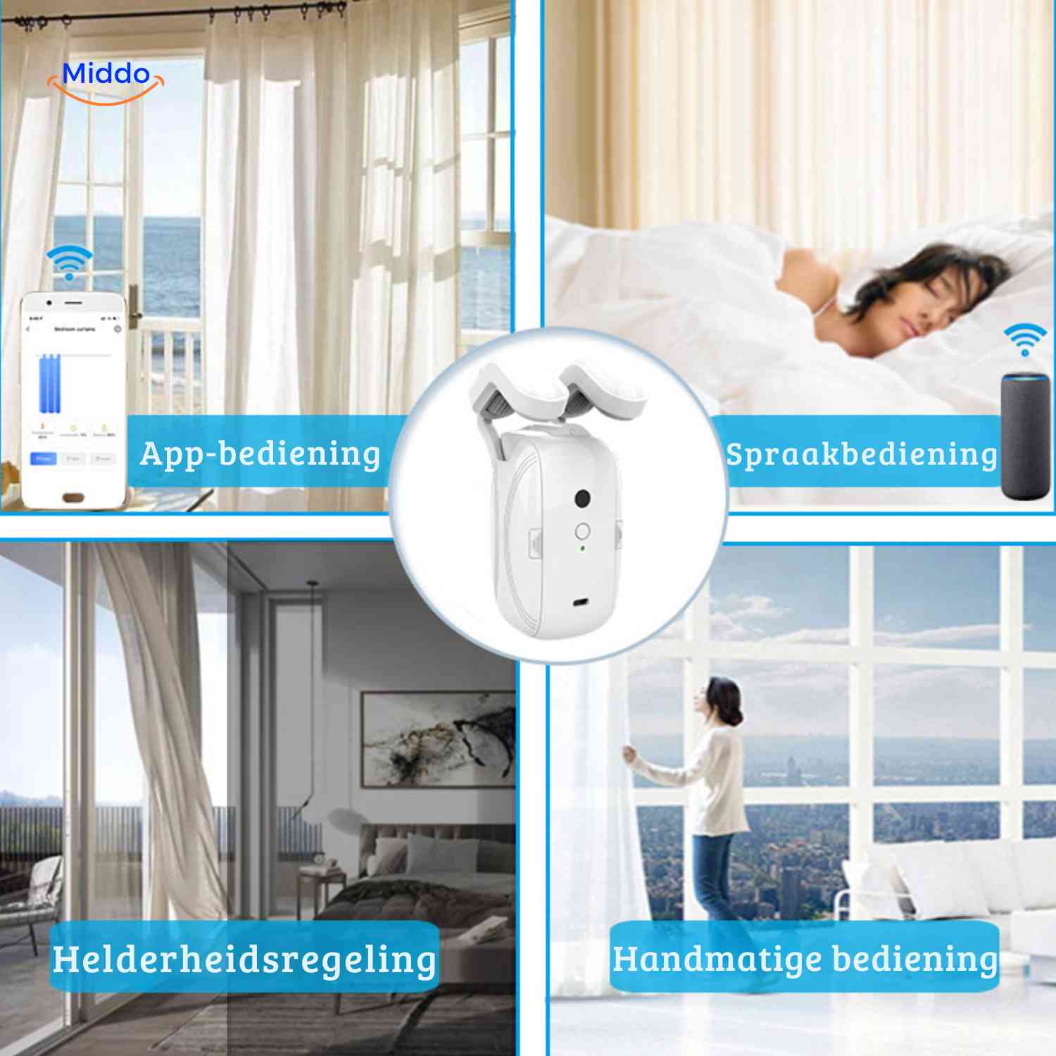 curtana gordijnmotor gordijnrobot met app spraakhelderheid en handmatige bediening www.middo.nl