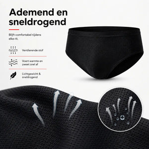 Ademend en sneldrogend materiaal van de zwarte Cyclira Men fietsbroek – www.middo.nl
