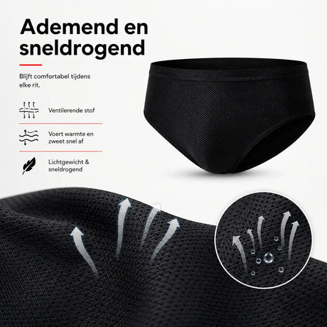 Ademend en sneldrogend materiaal van de zwarte Cyclira Men fietsbroek – www.middo.nl