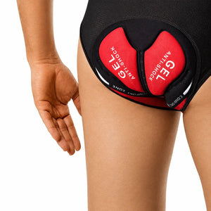 Alt-tekst: Binnenzijde van de Cyclira Men fietsbroek met rood schokabsorberend gelkussen – www.middo.nl