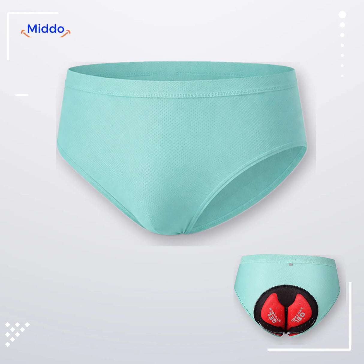 Cyclira Men fietsbroek in lichtblauw mint met rood gelkussen aan de binnenkant – www.middo.nl