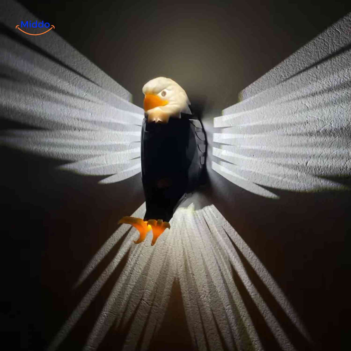 eagleglow wandlamp adelaar 3d licht effect op muur www.middo.nl