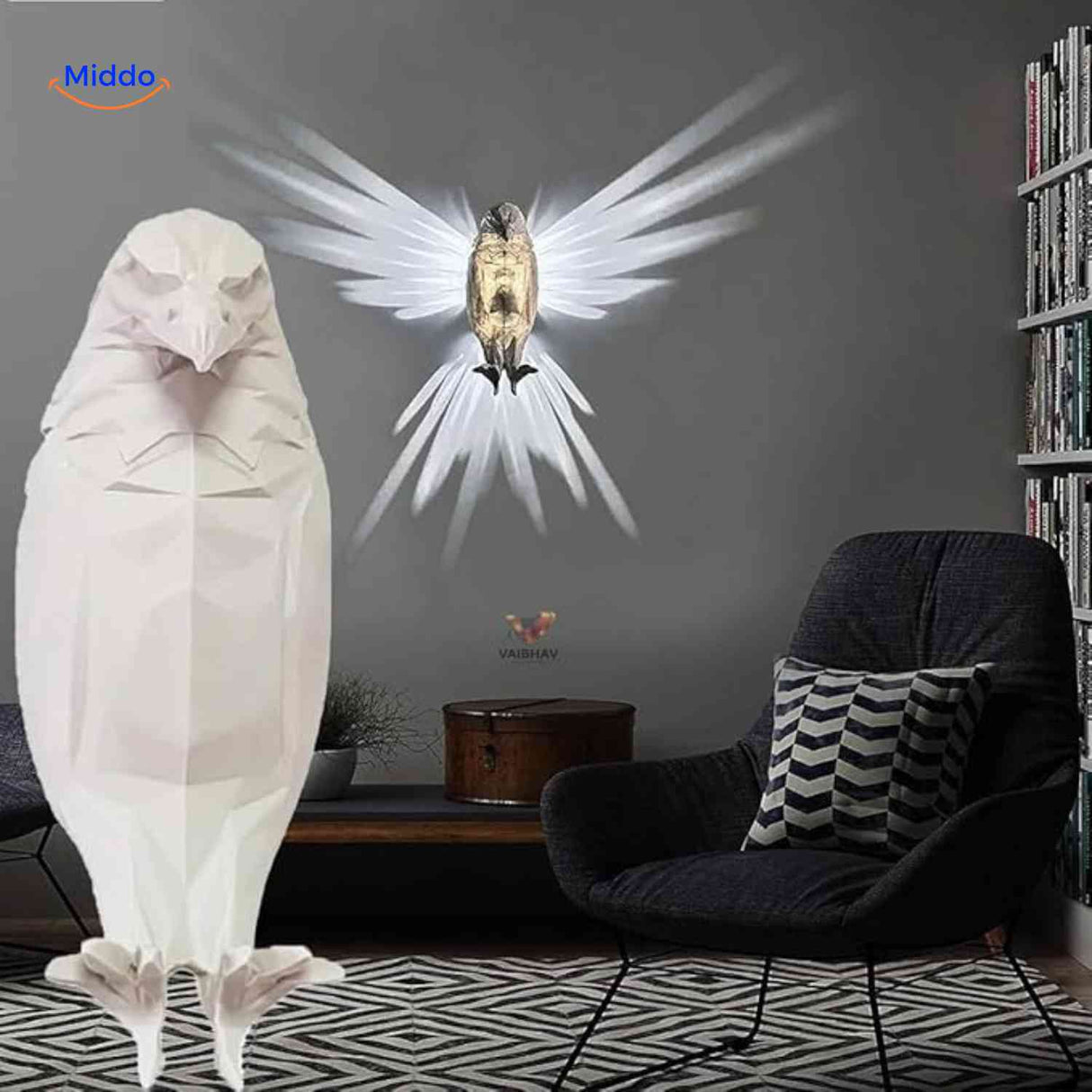 eagleglow wandlamp witte adelaar met vleugellicht voor leeshoek www.middo.nl