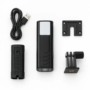 EasyCam Pro inhoud flatlay – camera, kabels, houder en accessoires