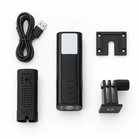 EasyCam Pro inhoud flatlay – camera, kabels, houder en accessoires