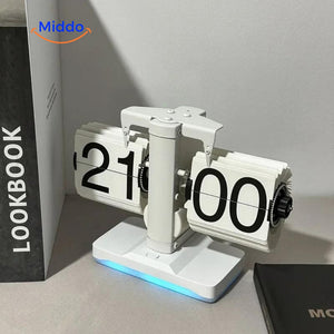 Elegante Retro Flip Vintage Klok Met Kwarts Uurwerk Wit Kleur Met Lichtgevend www.middo.nl