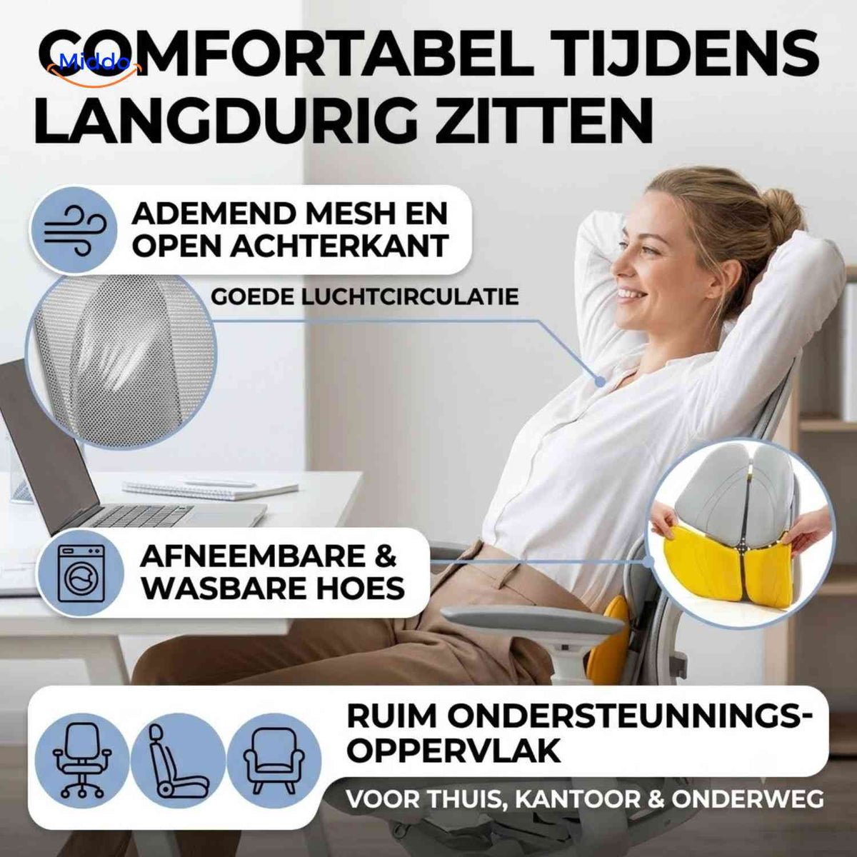 ergorest rugsteunkussen ademend rugsteunkussen met mesh www.middo.nl