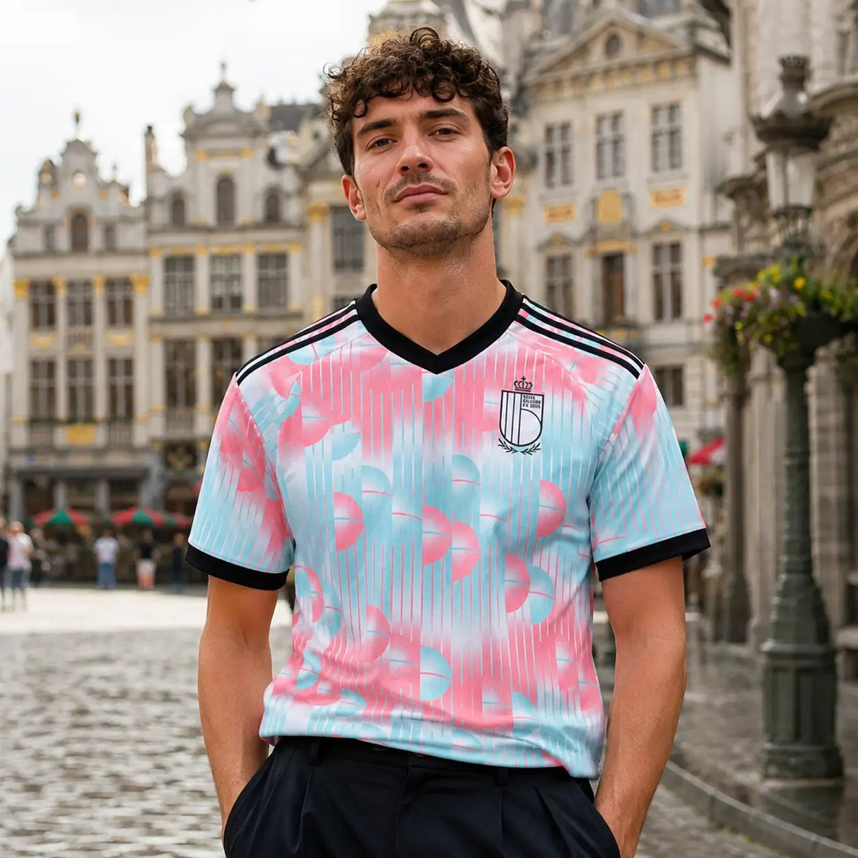 FIFA WK 2026 supportersshirt België blauw roze voetbalshirt voor heren