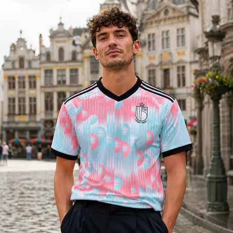 FIFA WK 2026 supportersshirt België blauw roze voetbalshirt voor heren