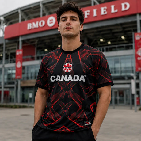 FIFA WK 2026 supportersshirt Canada zwart rood voetbalshirt voor heren