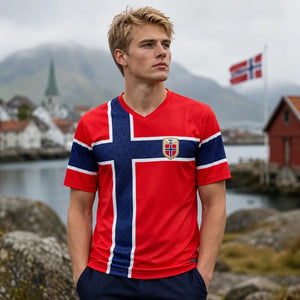 FIFA WK 2026 supportersshirt Noorwegen rood blauw voetbalshirt voor heren