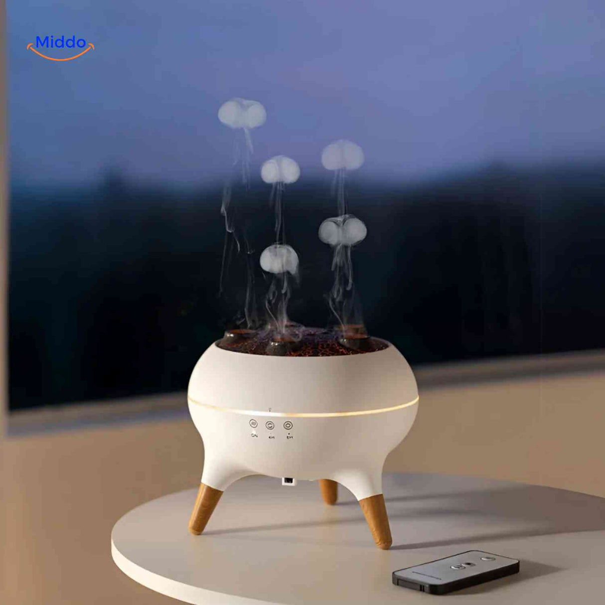 flamora diffuser avond gebruik met afstandsbediening www.middo.nl