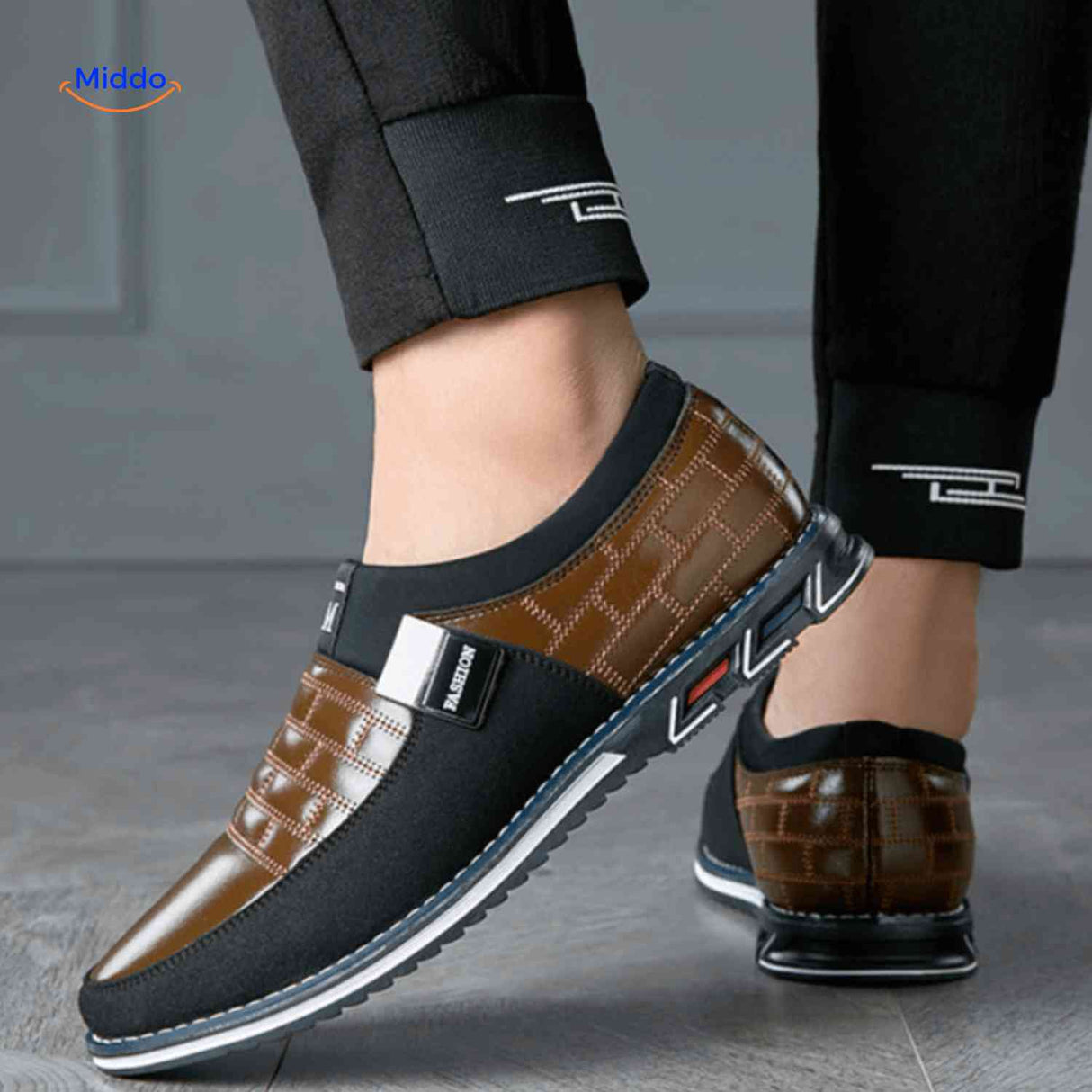 flexibele heren slip on schoenen lichtgewicht antislip rubberen zool comfort pasvorm www.middo.nl