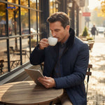 froston jas warme gewatteerde jas met opstaande kraag heren buiten cafe www.middo.nl