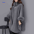 furina capejas grijze wollen poncho met bont www.middo.nl