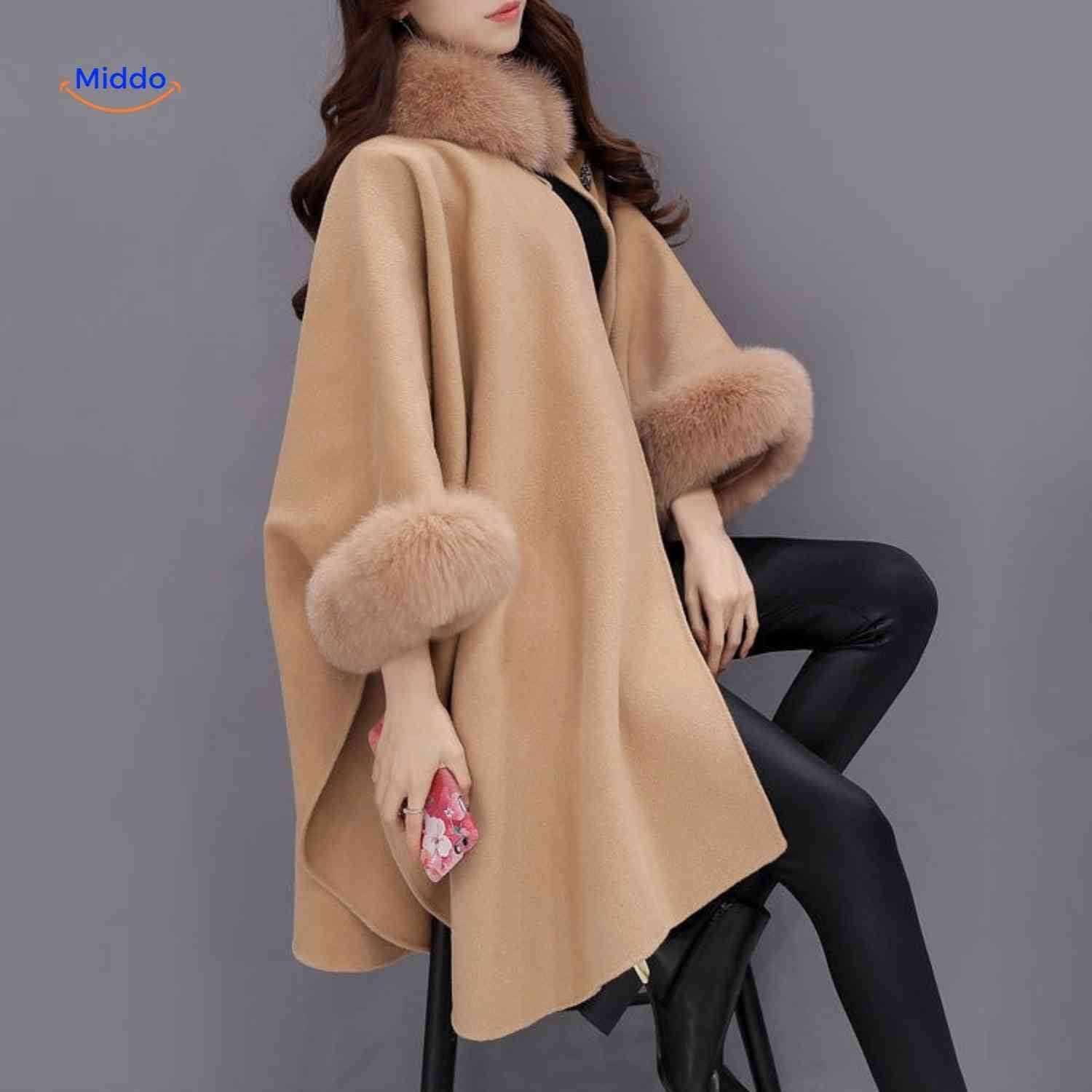 furina capejas stijlvolle poncho met bont en rits www.middo.nl