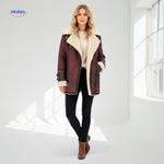 furvia jas bordeaux rood warme bontjas met leren details www.middo.nl