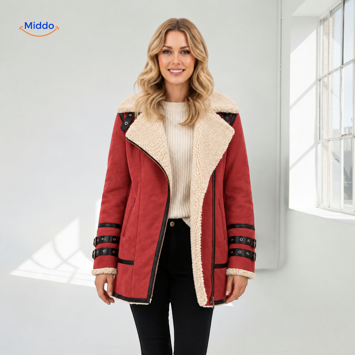 furvia jas bordeaux volledige look met enkellaarsjes www.middo.nl