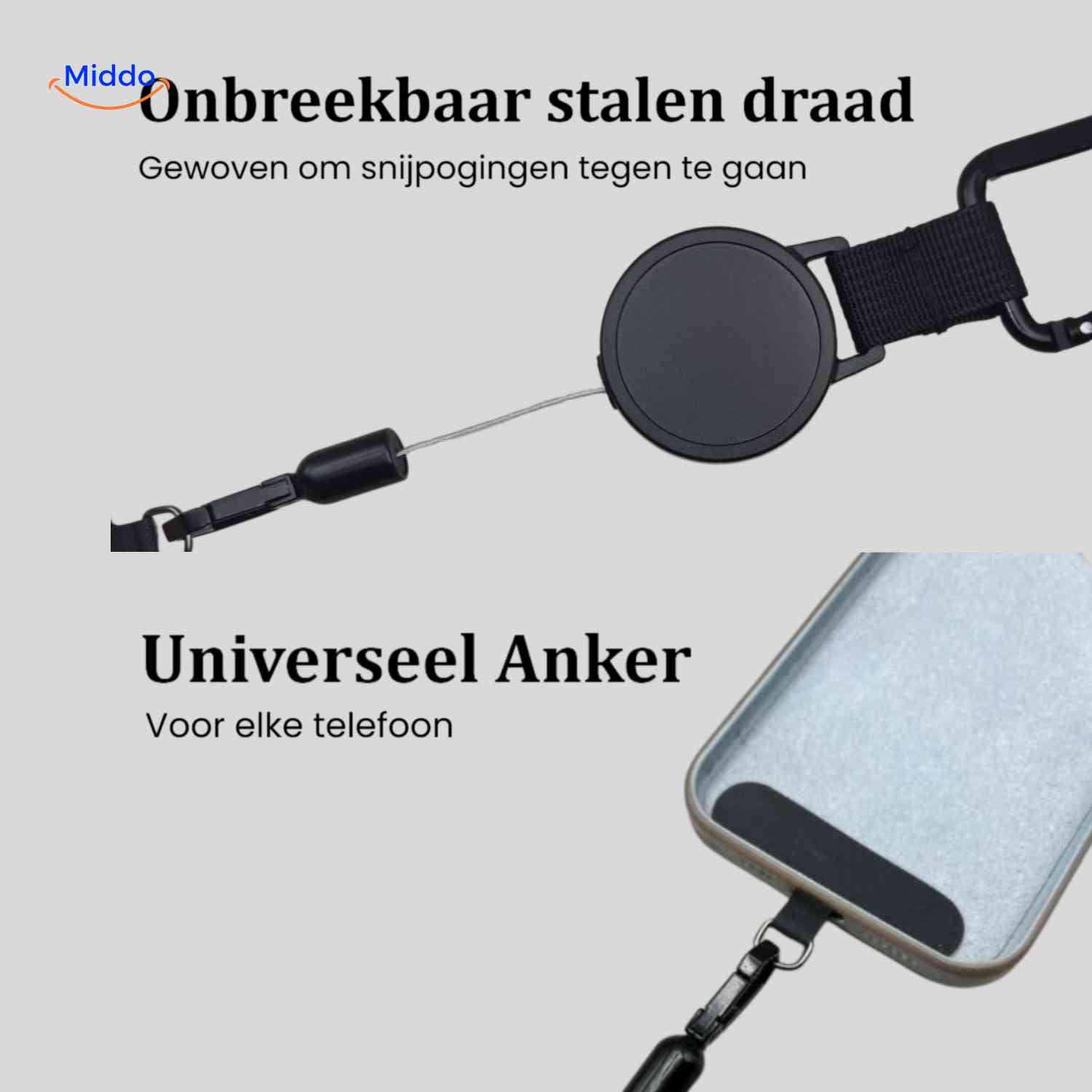griplock houder onbreekbaar stalen draad universeel anker www.middo.nl