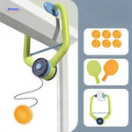 Hangingbounce trainer deurinstallatie met kleurrijke rackets en ballen www.middo.nl