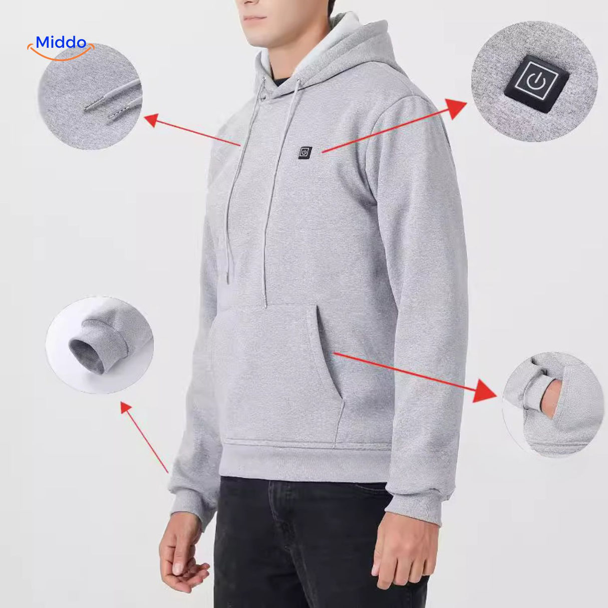 heatpro hoodie grijze variant detailweergave