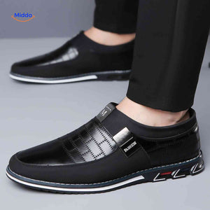 heren blauw zwart slip on loafers ruitpatroon stijlvol comfort schoenen www.middo.nl