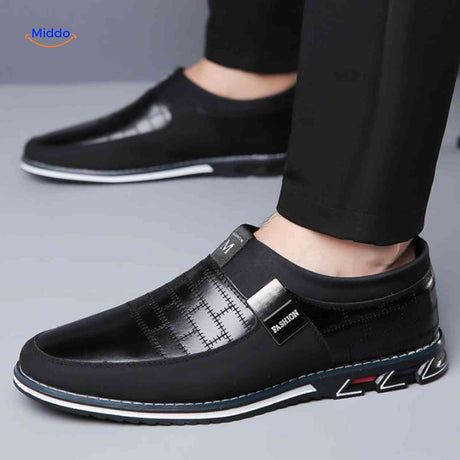 heren blauw zwart slip on loafers ruitpatroon stijlvol comfort schoenen www.middo.nl