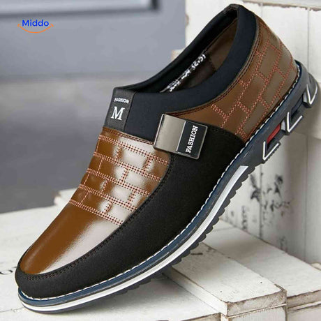 heren bruine slip on loafers comfort pasvorm dagelijks casual schoenen www.middo.nl