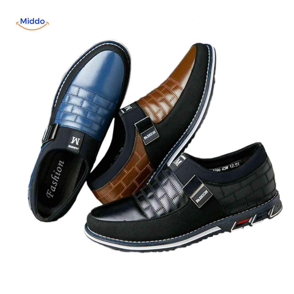 heren bruine slip on loafers ruitpatroon modern zachte zool schoenen www.middo.nl