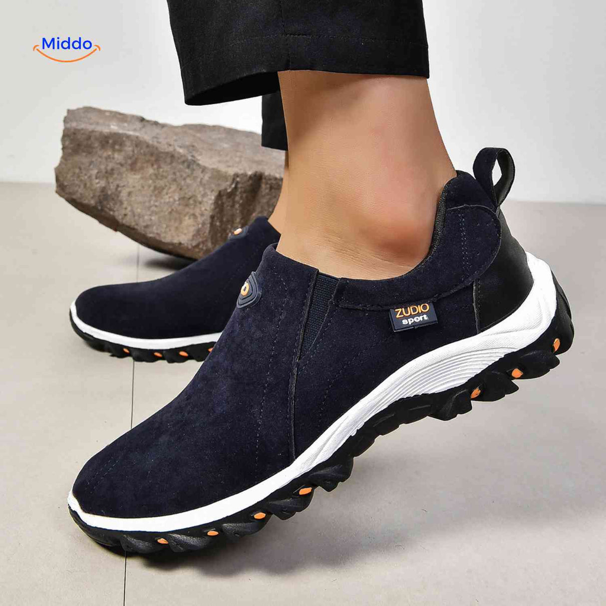 heren marine casual schoenen zijaanzicht lichtgewicht slip on wandelsneakers met gripzool www.middo.nl