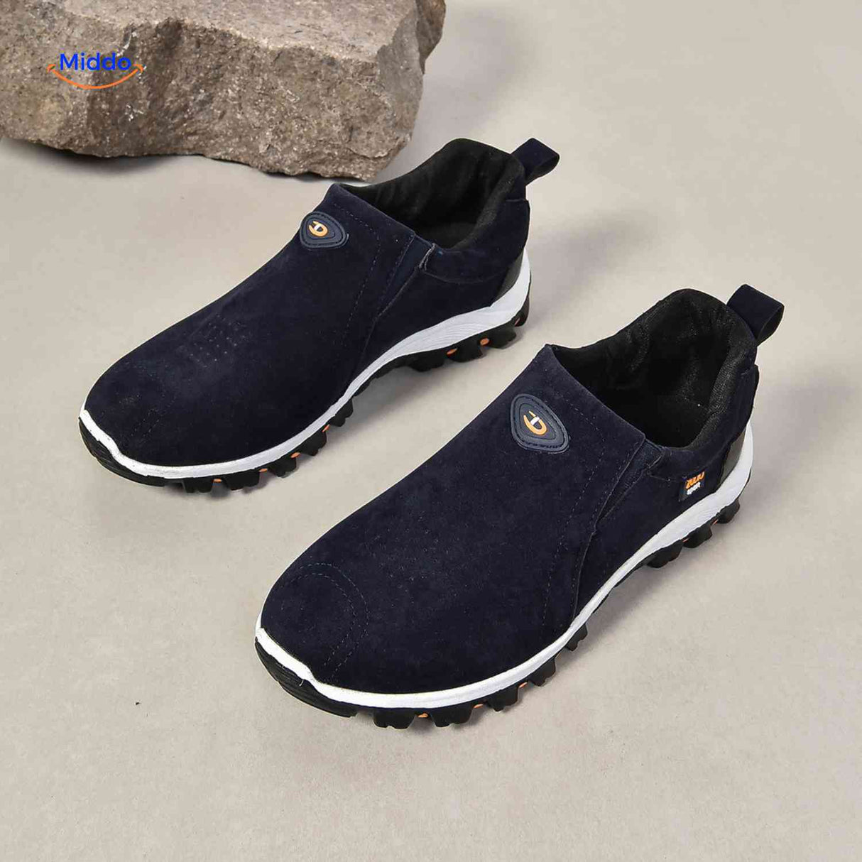 heren marine casual sneakers paar bovenaanzicht lichtgewicht ademend slip on ontwerp www.middo.nl