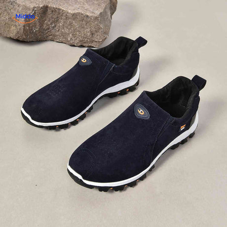 heren marine casual sneakers paar bovenaanzicht lichtgewicht ademend slip on ontwerp www.middo.nl