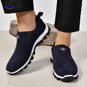 heren marine slip on schoenen vooraanzicht gedempte zool ademend bovenwerk www.middo.nl