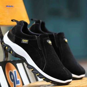 heren mosterdgele casual schoenen slip on comfort sneakers duurzame gripzool www.middo.nl