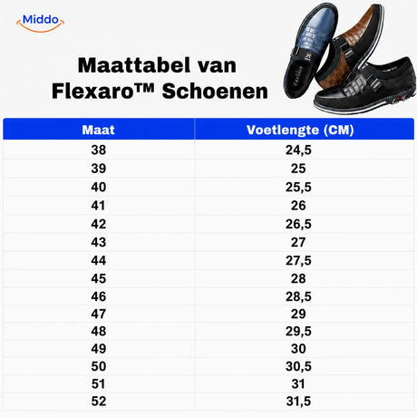 maattabel van flexaro schoenen www.middo.nl