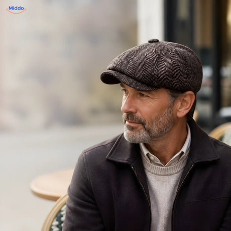 Man draagt bruine Heritage Eight flat cap in one-size uitvoering