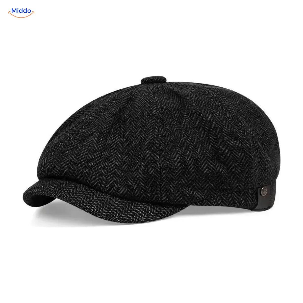 Heritage Eight flat cap, Visgraat zwart