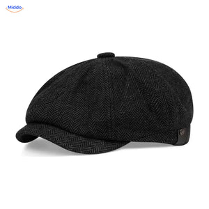 Heritage Eight flat cap, Visgraat zwart