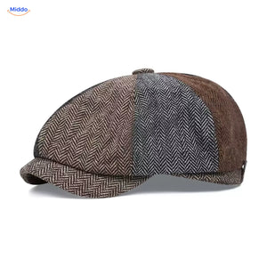 Heritage Eight flat cap, Visgraat kleurblok